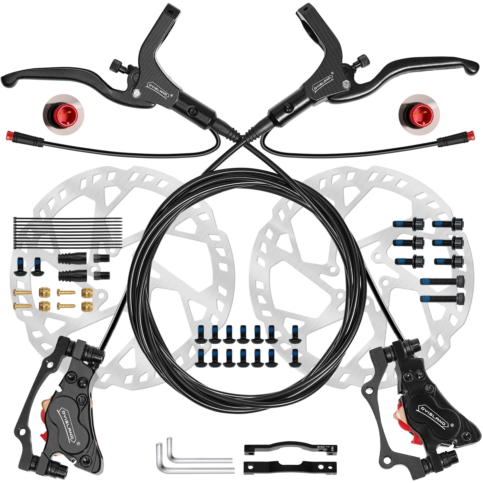 DYISLAND LD4X-300 4-Pistons Hydraulic Disc Brake Set for E-Bike