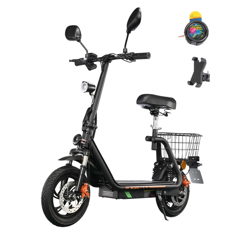 TWOFISH M5 PRO-E Electric Scooter with Seat & Rear Basket – EEC Certified, 500W Motor, 40km/h Speed, 30km Range, Dual Suspension (EU)