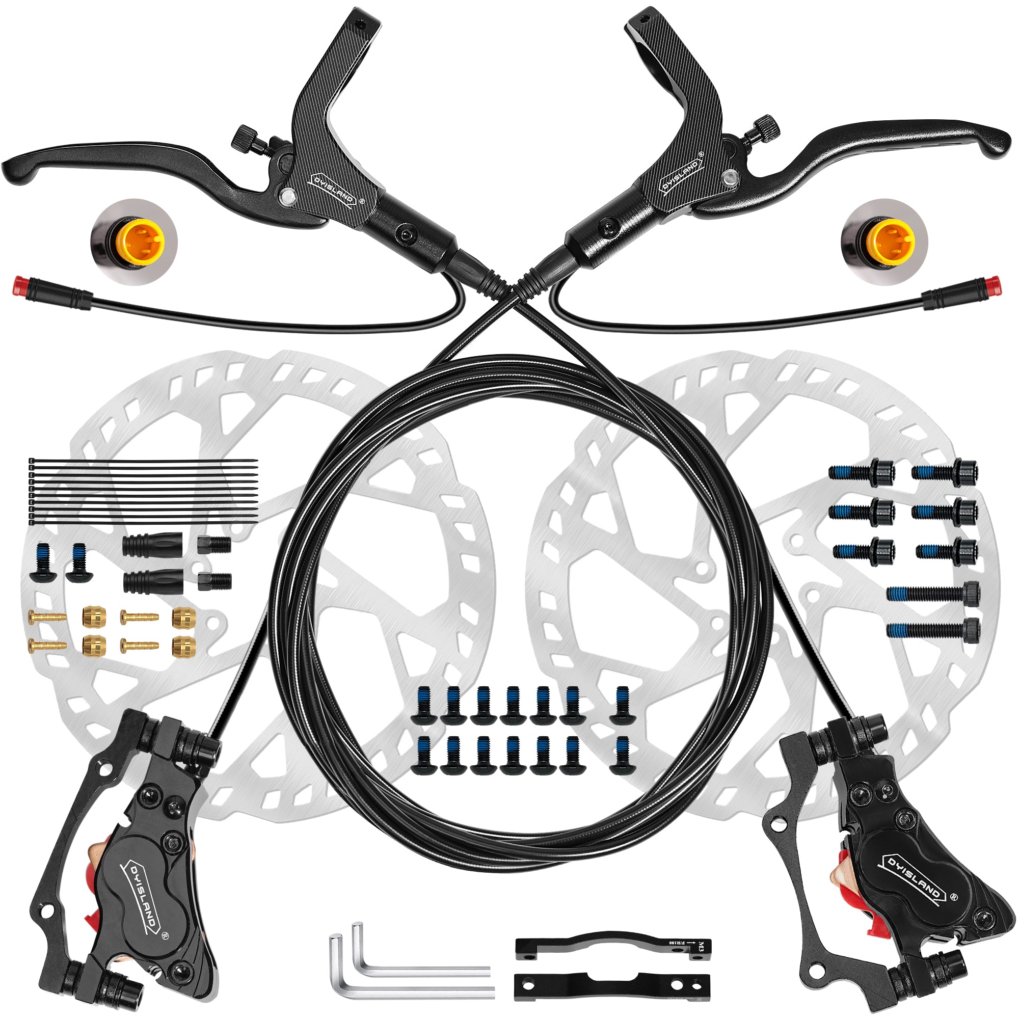 DYISLAND LD4X-300 4-Pistons Hydraulic Disc Brake Set for E-Bike