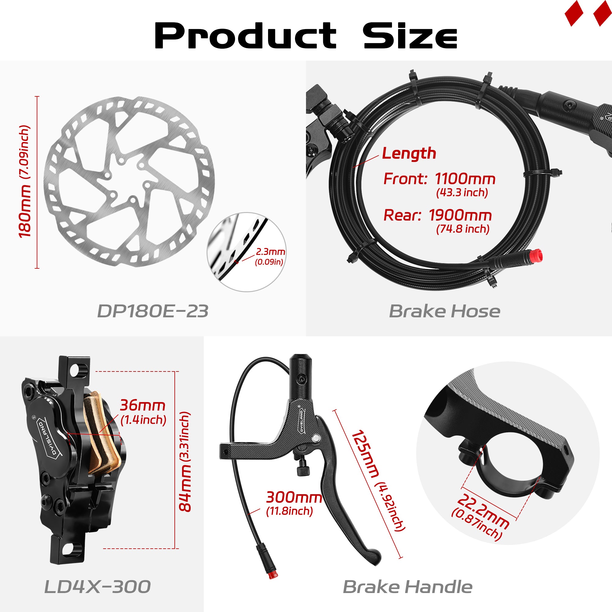 DYISLAND LD4X-300 4-Pistons Hydraulic Disc Brake Set  for E-Bike