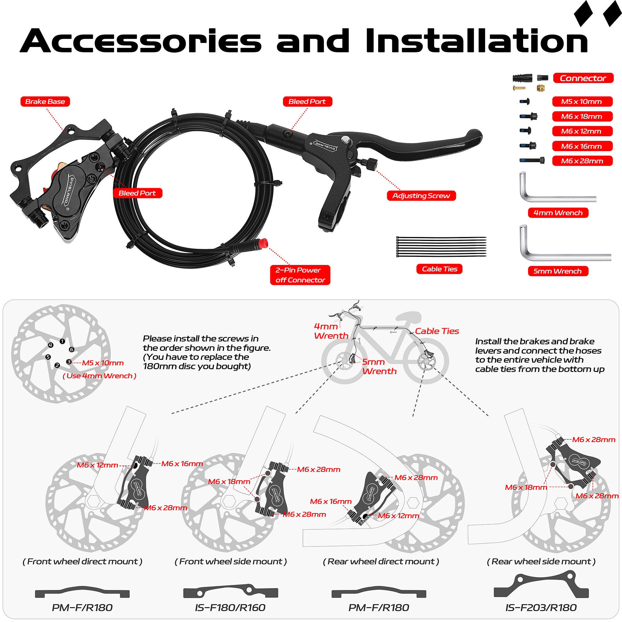 DYISLAND LD4X-300 4-Pistons Hydraulic Disc Brake Set  for E-Bike