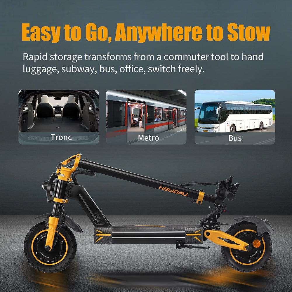 TWOFISH TW3 PRO Electric Scooter – Dual 1000W Motors, 60km/h Top Speed, 55km Range, NFC Unlock, Dual Suspension & Disc Brakes（EU）