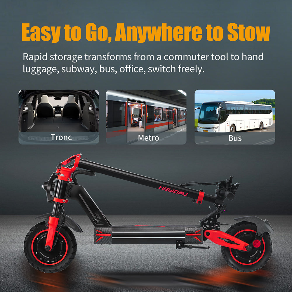 TWOFISH TW4 PRO Electric Scooter – Dual 1000W Motors, 72km/h Top Speed, 60km Range, NFC Unlock, Dual Suspension & Disc Brakes（EU）