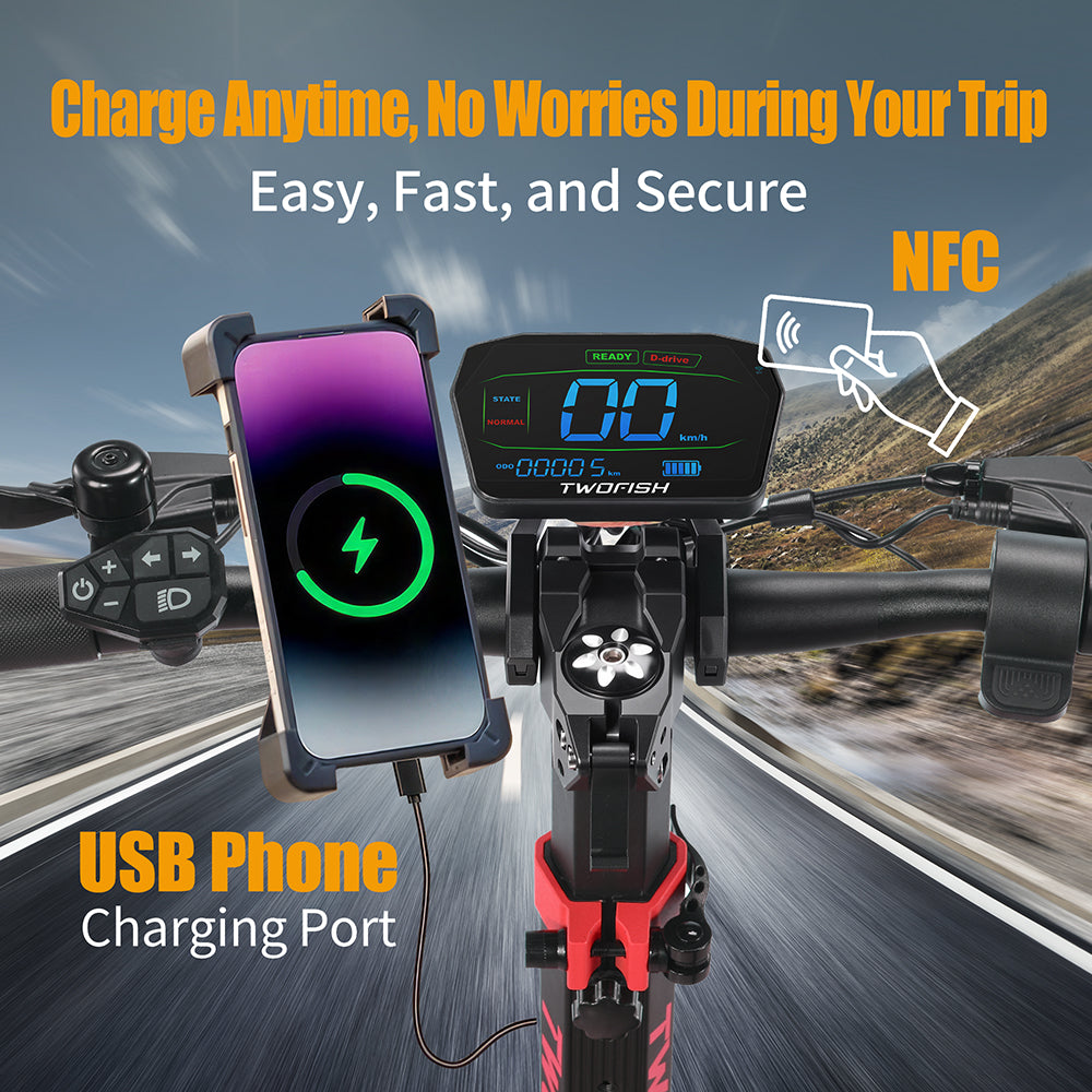 TWOFISH TW4 PRO Electric Scooter – Dual 1000W Motors, 72km/h Top Speed, 60km Range, NFC Unlock, Dual Suspension & Disc Brakes（EU）
