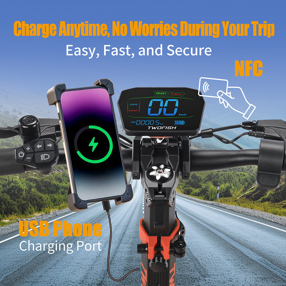 TWOFISH V4 MAX Electric Scooter – 800W Motor, 57km/h Top Speed, 60km Range, NFC Unlock, Dual Disc Brakes & Dual Suspension（EU）