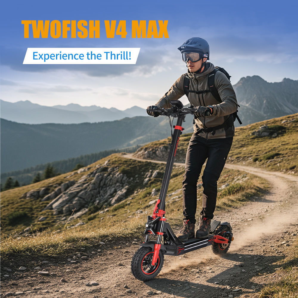TWOFISH V4 MAX Electric Scooter – 800W Motor, 57km/h Top Speed, 60km Range, NFC Unlock, Dual Disc Brakes & Dual Suspension（EU）