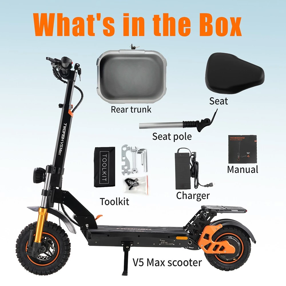 TWOFISH V5 MAX Electric Scooter with Seat – 800W Motor, 45km/h Top Speed, 45km Range, Dual Suspension & Disc Brakes（EU）