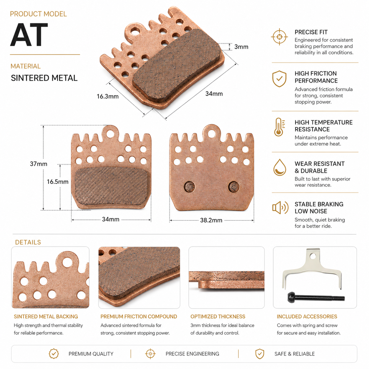 DYISLAND AT Sintered Metal Brake Pads 2 Pairs — Custom-Designed for ATE4 4-Piston E-Bike Brakes