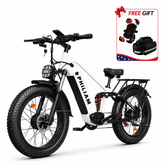 PHILIAM F3 PRO Dual Motor E-Bike, 3000W Peak Power, 52V 23Ah Battery, 37 MPH Top Speed, 100-Mile Range, Full Suspension Fat Tire (EU)