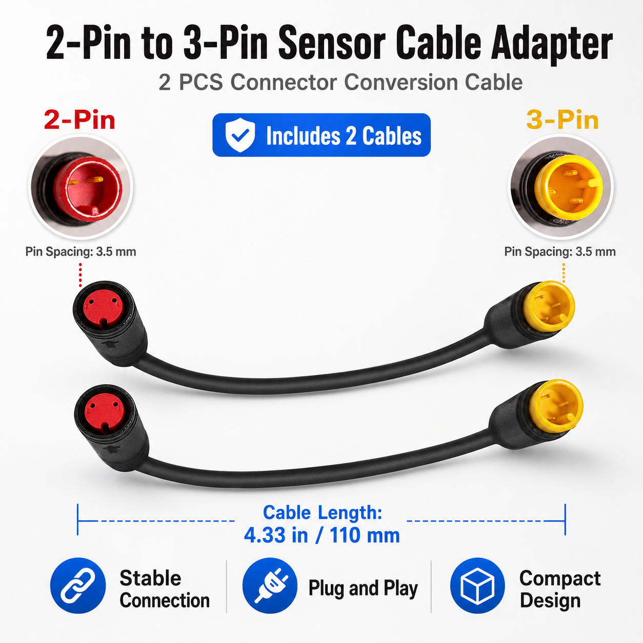 DYISLAND 2-Pin/3-Pin Waterproof Sensor Cable