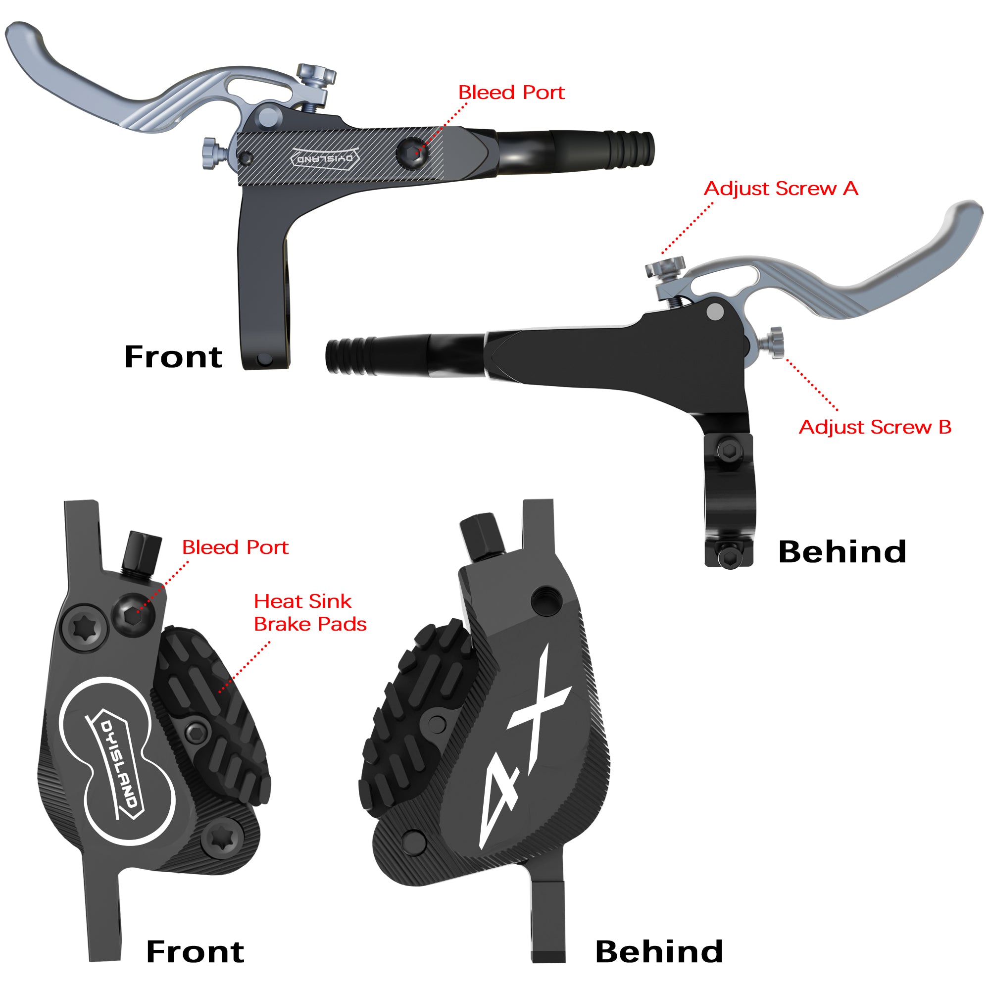 DYISLAND SD-230X 4-Piston MTB Hydraulic Disc Brake Set – dyisland