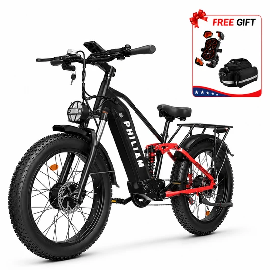 PHILIAM F3 PRO Dual Motor E-Bike, 3000W Peak Power, 52V 23Ah Battery, 37 MPH Top Speed, 100-Mile Range, Full Suspension Fat Tire (EU)