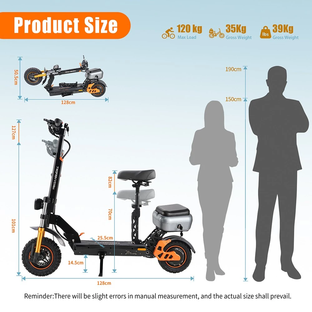 TWOFISH V5 MAX Electric Scooter with Seat – 800W Motor, 45km/h Top Speed, 45km Range, Dual Suspension & Disc Brakes（EU）