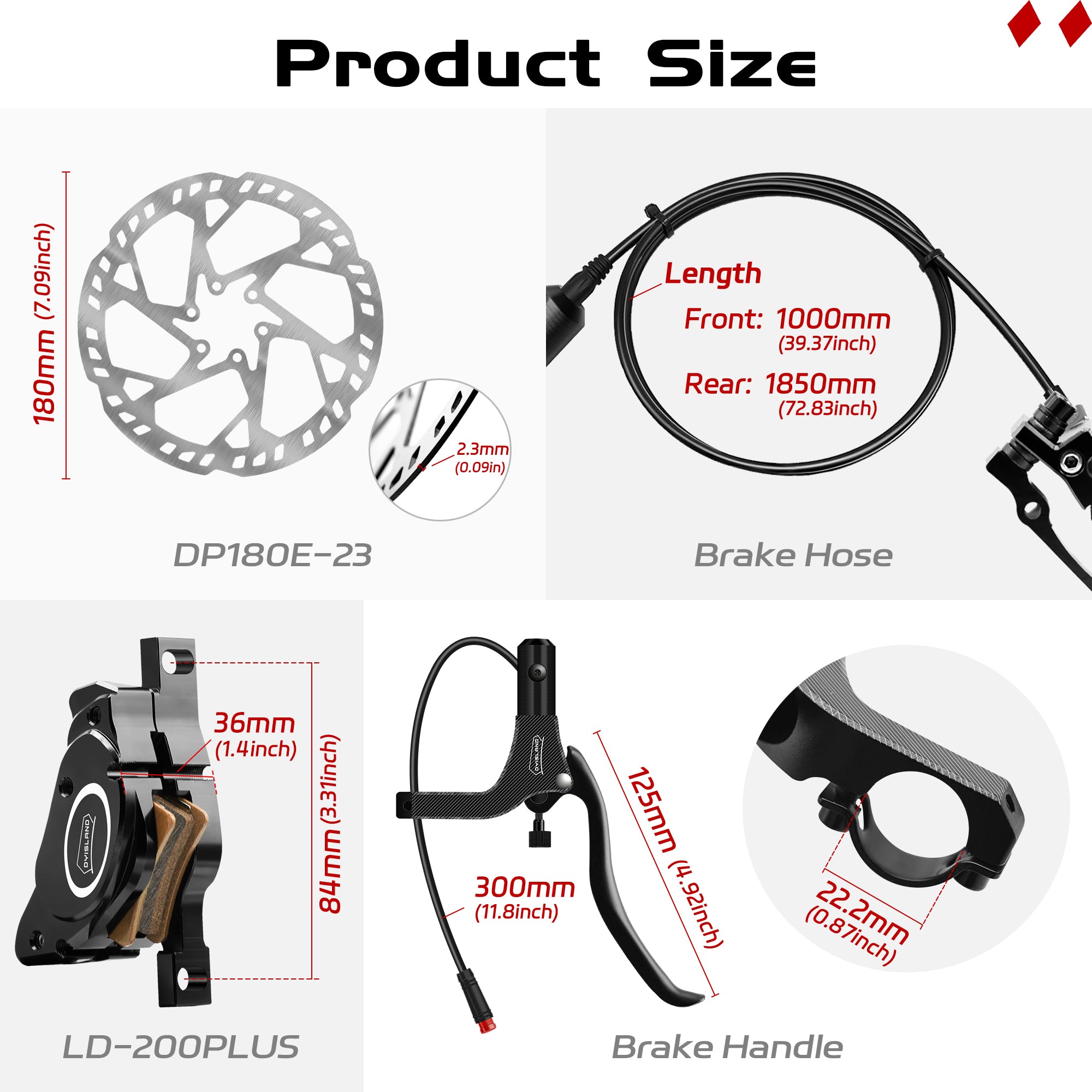 DYISLAND LD-200PLUS 2-Pistons Hydraulic Disc Brake Set for E-Bike