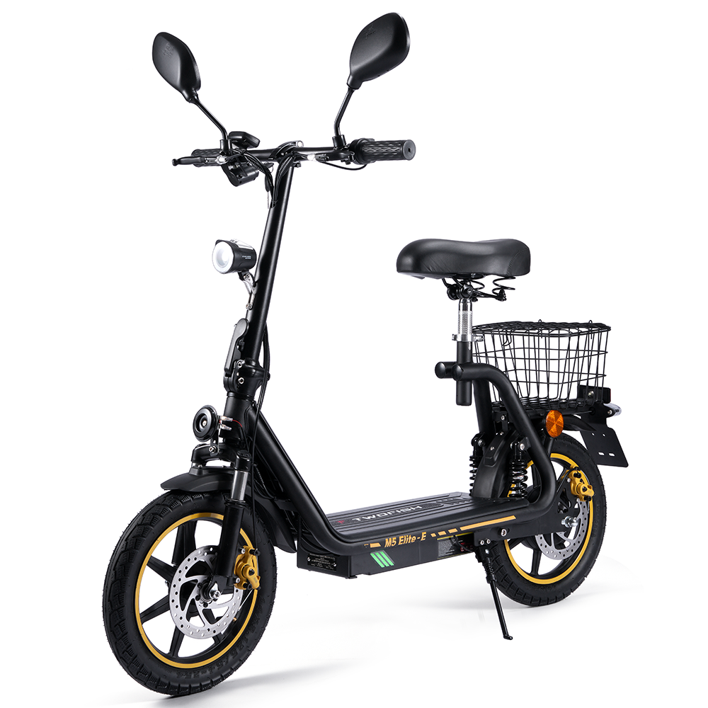 WOFISH M5 Elite-E Electric Scooter with Seat & Rear Basket – EEC Certified, 500W Motor, 40km/h Speed, 30km Range, Dual Suspension(EU)