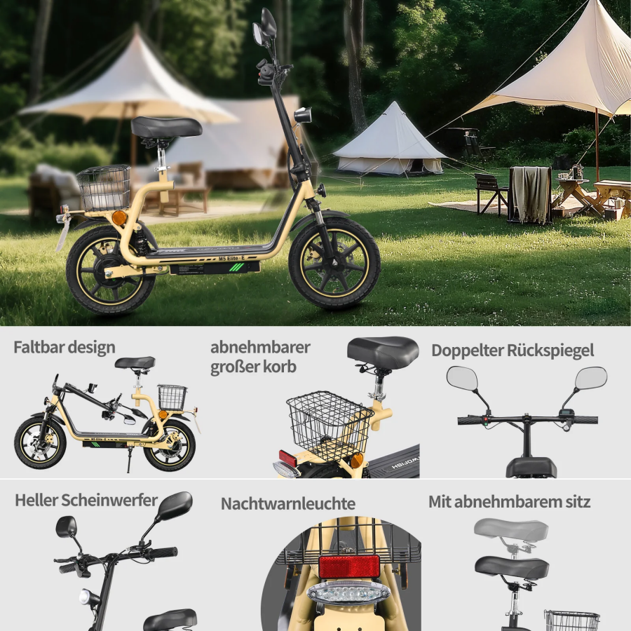 WOFISH M5 Elite-E Electric Scooter with Seat & Rear Basket – EEC Certified, 500W Motor, 40km/h Speed, 30km Range, Dual Suspension(EU)