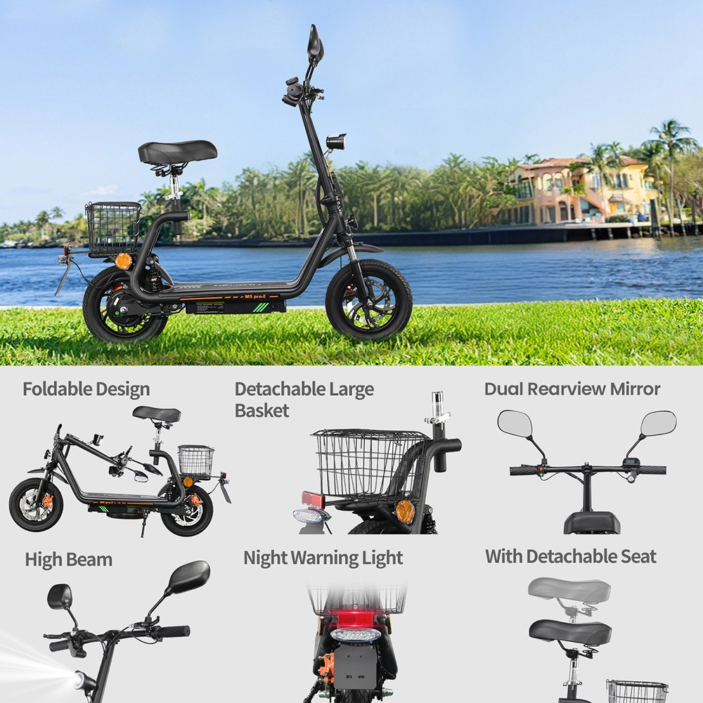 TWOFISH M5 PRO-E Electric Scooter with Seat & Rear Basket – EEC Certified, 500W Motor, 40km/h Speed, 30km Range, Dual Suspension (EU)