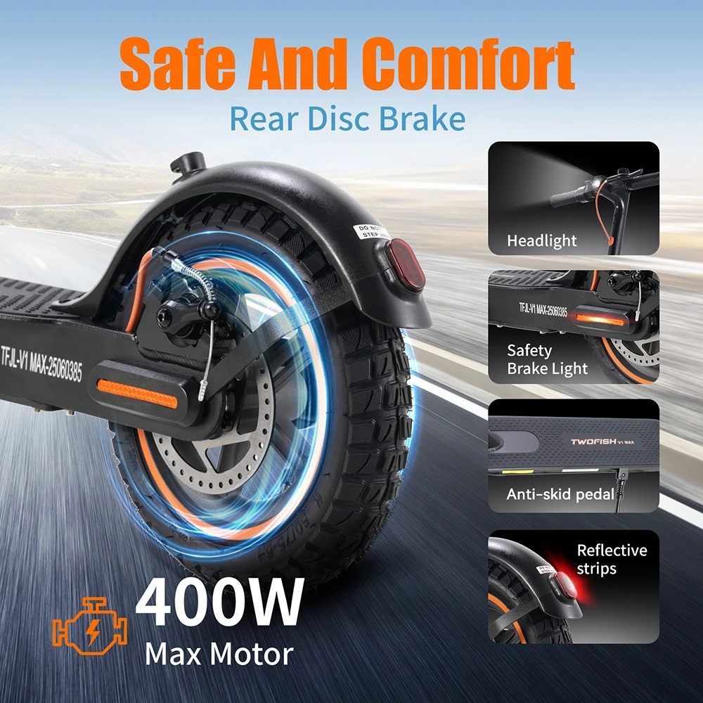TWOFISH V1 MAX Electric Scooter for Commuting – 400W Motor, 28km/h Speed, 20km Range, Lightweight Design (EU)