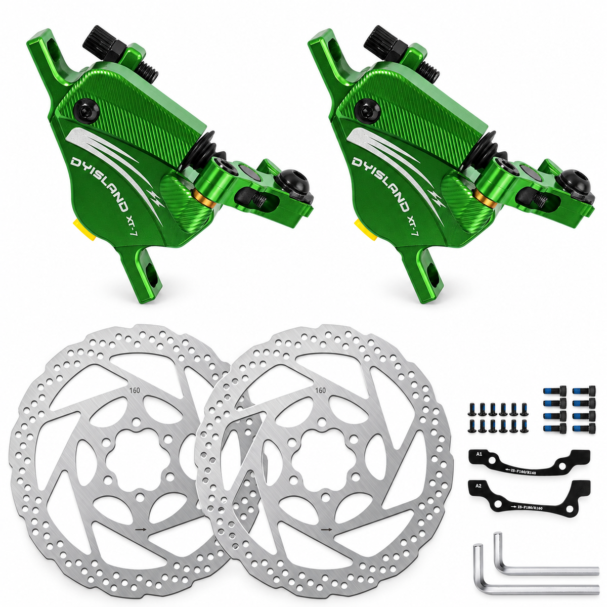DYISLAND XT-7 Cable-Actuated Hydraulic Disc Brake Caliper Set with 160mm Rotors for MTB/Mountain Bike/E-Bike.