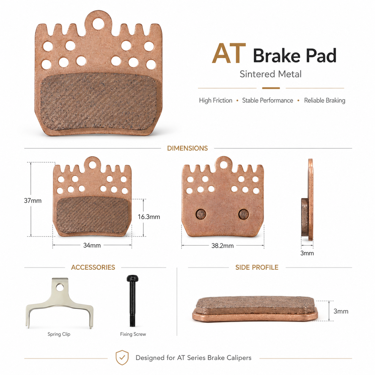DYISLAND AT Sintered Metal Brake Pads 2 Pairs — Custom-Designed for ATE4 4-Piston E-Bike Brakes